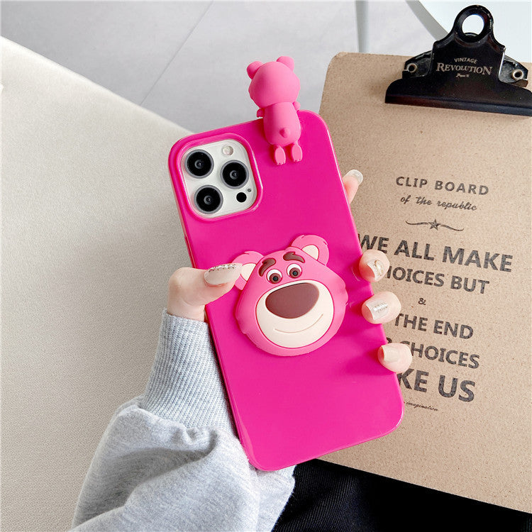 Three-Dimensional Lying Strawberry Bear Suitable For iPhone12promax Apple 11 Mobile Phone Case Soft Cover