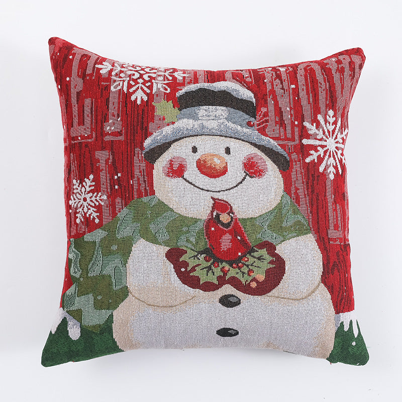 Christmas Pillow Cover (without core) Woven Cartoon Elk Snowman European and American Festival Cushion Sofa