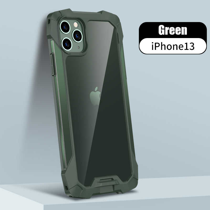 New Transparent Back Panel Protective Case Is Suitable For iPhone 13 Pro Promax Mini Metal Airbag Anti-Drop Mobile Phone Case