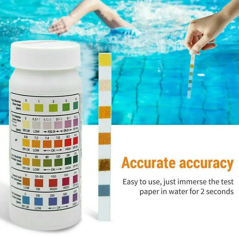 6 IN 1 Chlorine Dip Test Strips Hot Tub SPA Swimming Pool PH Tester Paper Bottle