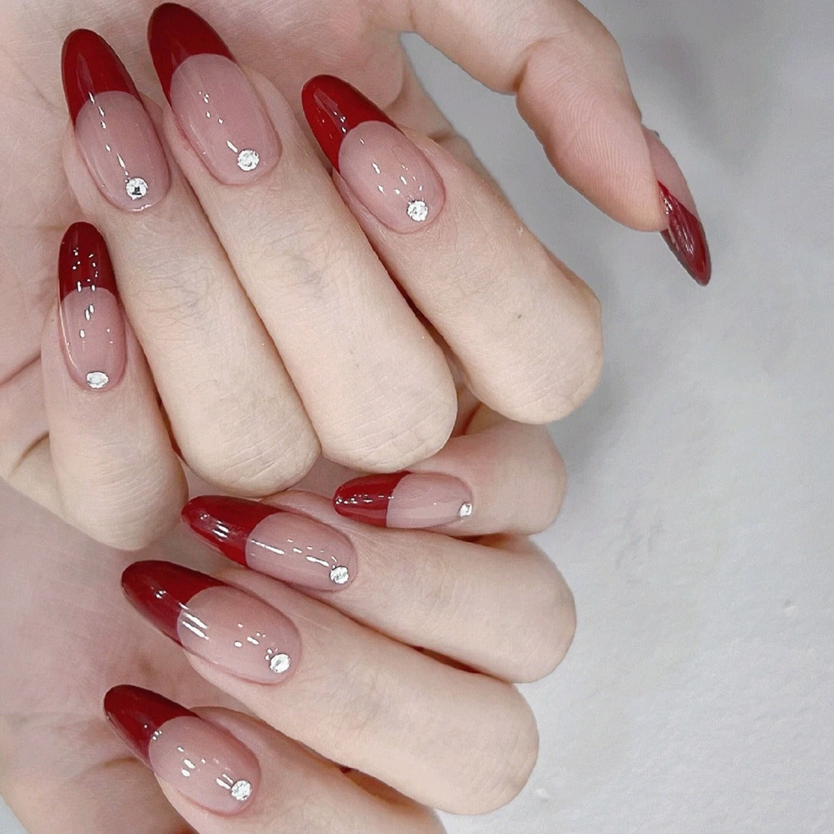 European and American style red French manicure, simple and atmospheric, removable finished wearable nails, fake nail pieces