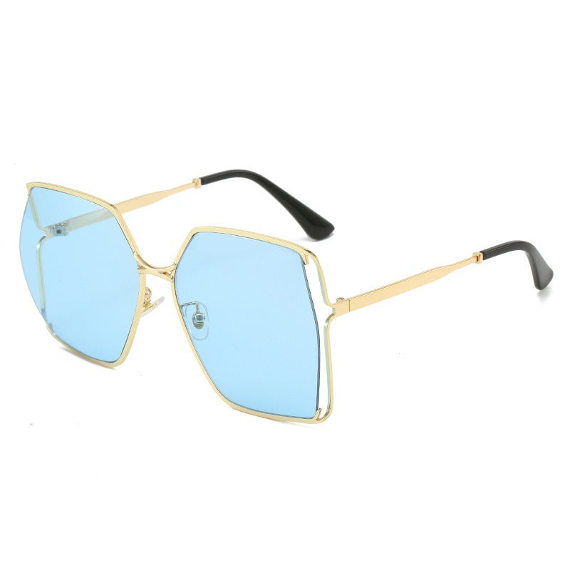 Trendy large frame sunglasses for women fashionable gradient color metal hollow sunglasses personalized glasses