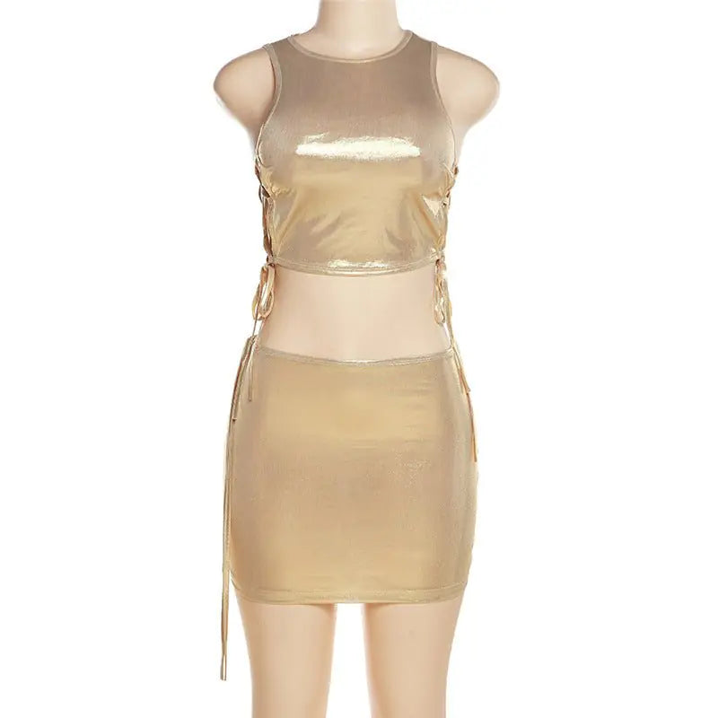 Cutout Metallic Skirt Set