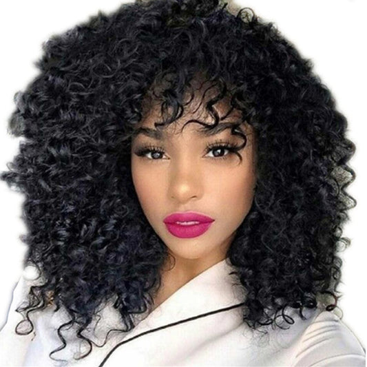 Manufacturers Supply European And American Wigs, African Short Curly Hair Female Wigs, Fluffy Small Curly Bangs, Long Curly Hair Wigs, Wigs