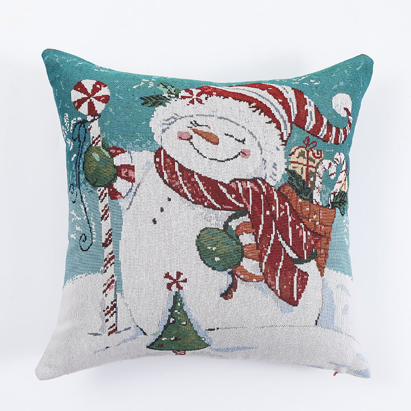 Christmas Pillow Cover (without core) Woven Cartoon Elk Snowman European and American Festival Cushion Sofa