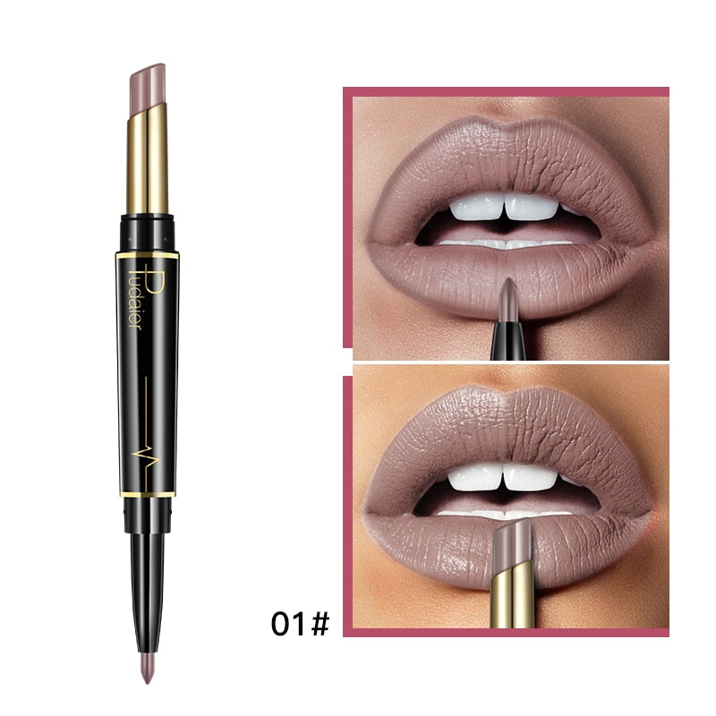 Matte Lipstick Wateproof Double Ended Long Lasting Lipsticks Brand Lip Makeup Cosmetics Nude Dark Red Lips Liner Pencil