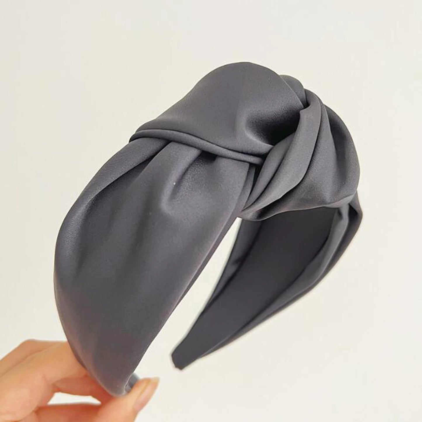 Fashionable knot wide edge satin fabric headband