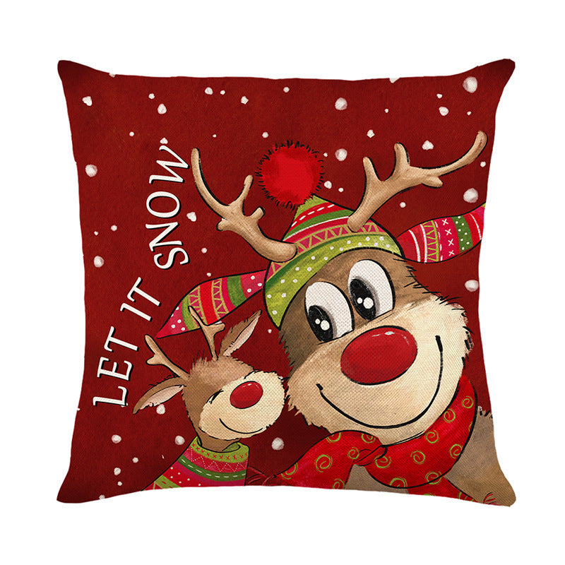 Christmas Pillow Cover Decoration Linen Printed Porch Courtyard Sofa Home Decoration Pillow Cover (excluding pillow core)