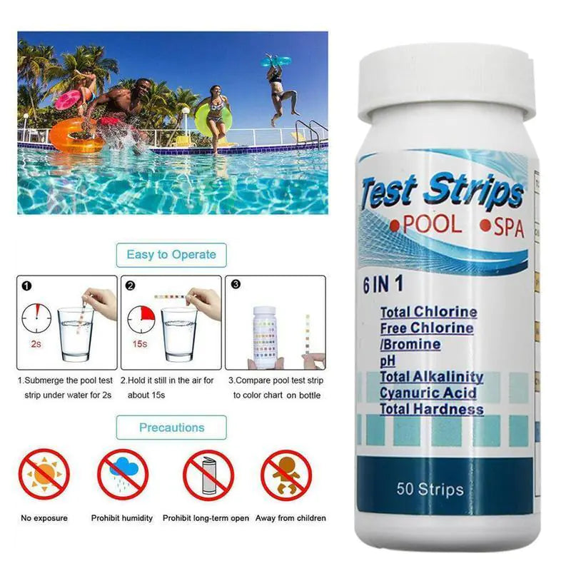 6 IN 1 Chlorine Dip Test Strips Hot Tub SPA Swimming Pool PH Tester Paper Bottle