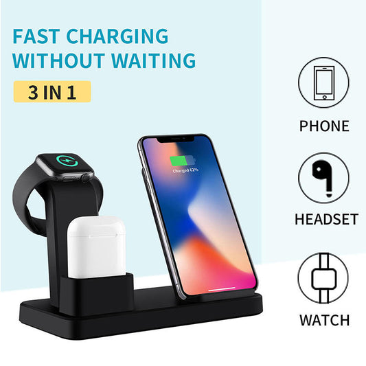 Three in one wireless charger suitable for iPhone earphones watches desktop storage stand 10W wireless fast charger