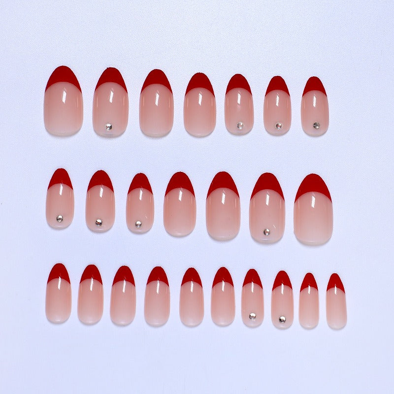 European and American style red French manicure, simple and atmospheric, removable finished wearable nails, fake nail pieces