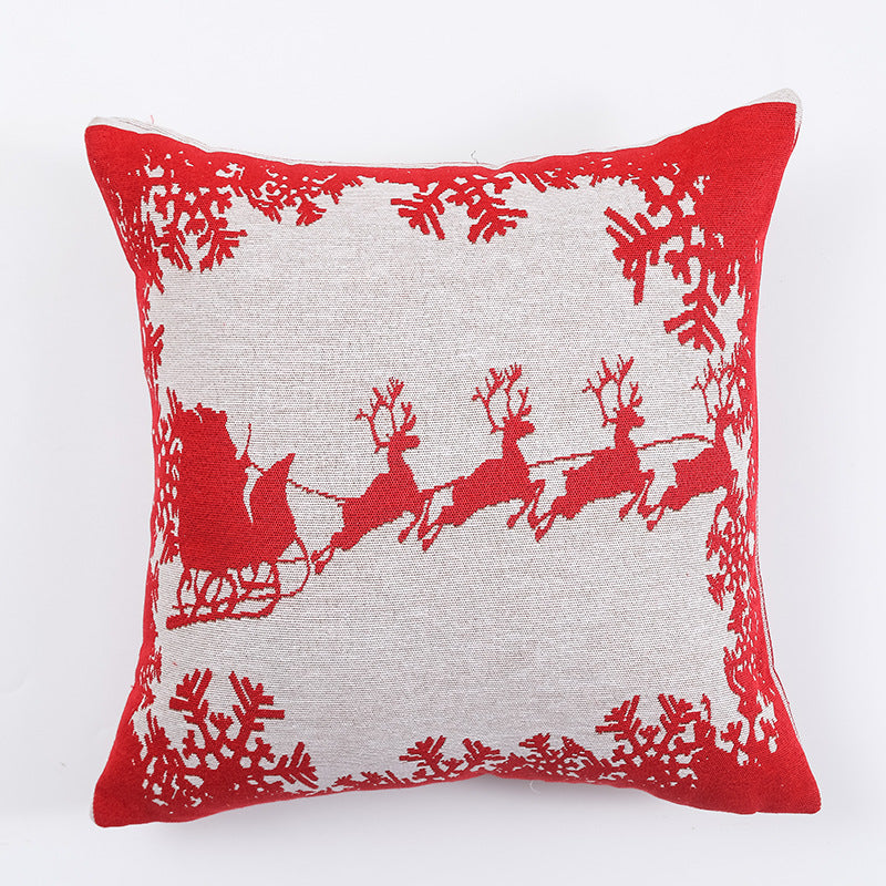 Christmas Pillow Cover (without core) Woven Cartoon Elk Snowman European and American Festival Cushion Sofa