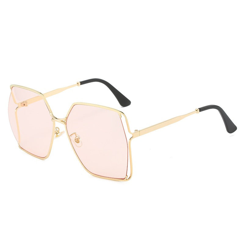 Trendy large frame sunglasses for women fashionable gradient color metal hollow sunglasses personalized glasses