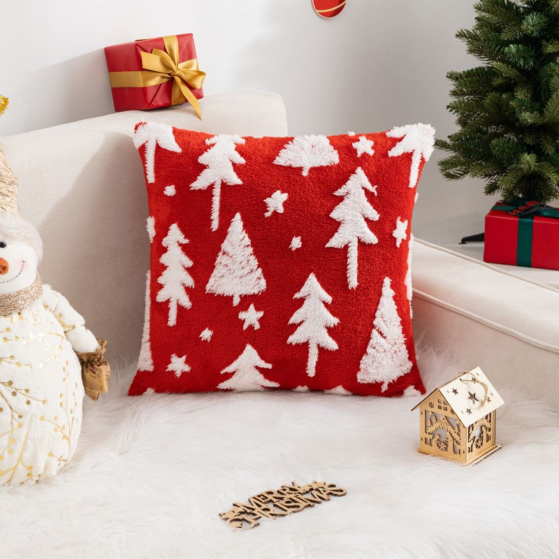 Christmas Pillow Cover (Excluding Pillow Core) Snowflake Velvet Jacquard Christmas Tree Elk Festival Decoration