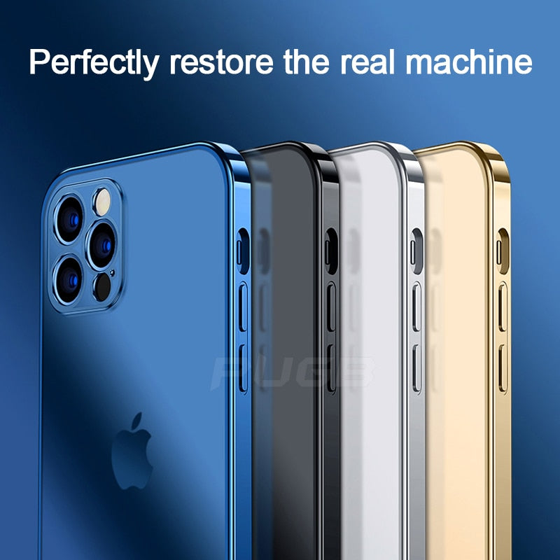 Luxury Plating Square Frame Matte Soft Silicone Case for iPhone 11 12 Pro Max Mini XR X XS 7 8 Plus SE 2020 Transparent Cover