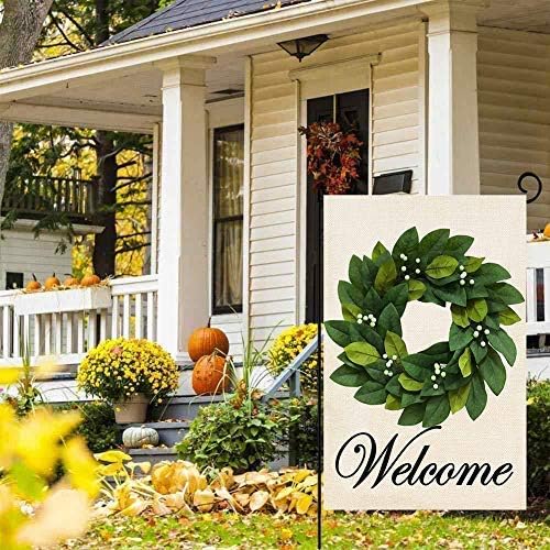 Spring Summer Welcome Wreath Garden Flag Magnolia Leaves Small Yard Flag Vertical Double Sided Burlap Farmhouse Seasonal