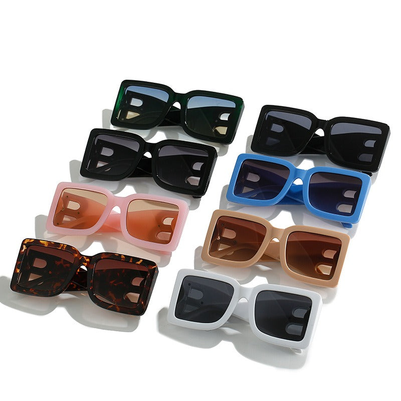 Large frame square sunglasses with B-leg women's concave design for sun shading, paired with sunglasses