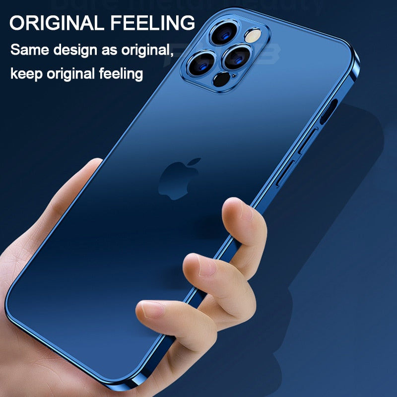 Luxury Plating Square Frame Matte Soft Silicone Case for iPhone 11 12 Pro Max Mini XR X XS 7 8 Plus SE 2020 Transparent Cover