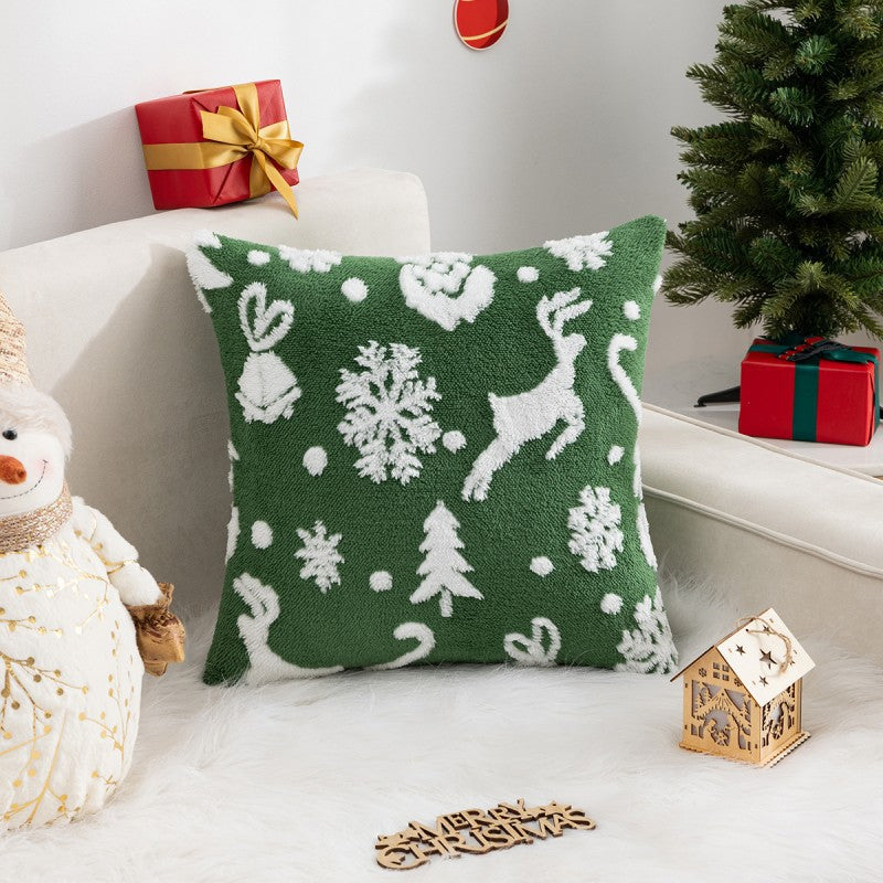 Christmas Pillow Cover (Excluding Pillow Core) Snowflake Velvet Jacquard Christmas Tree Elk Festival Decoration