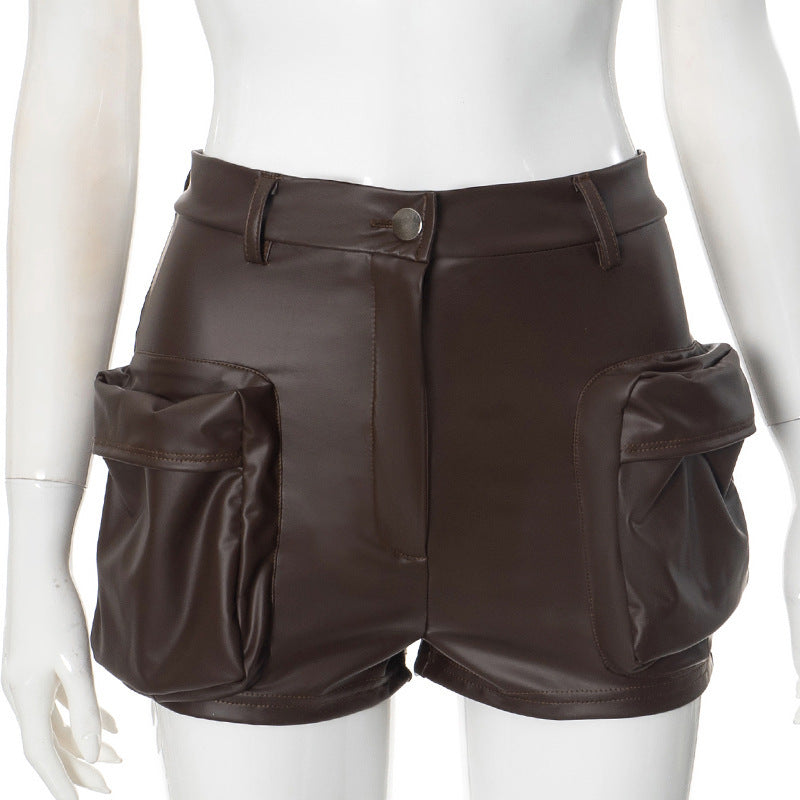 Leather Shorts Women's High Waist Sheath Tight