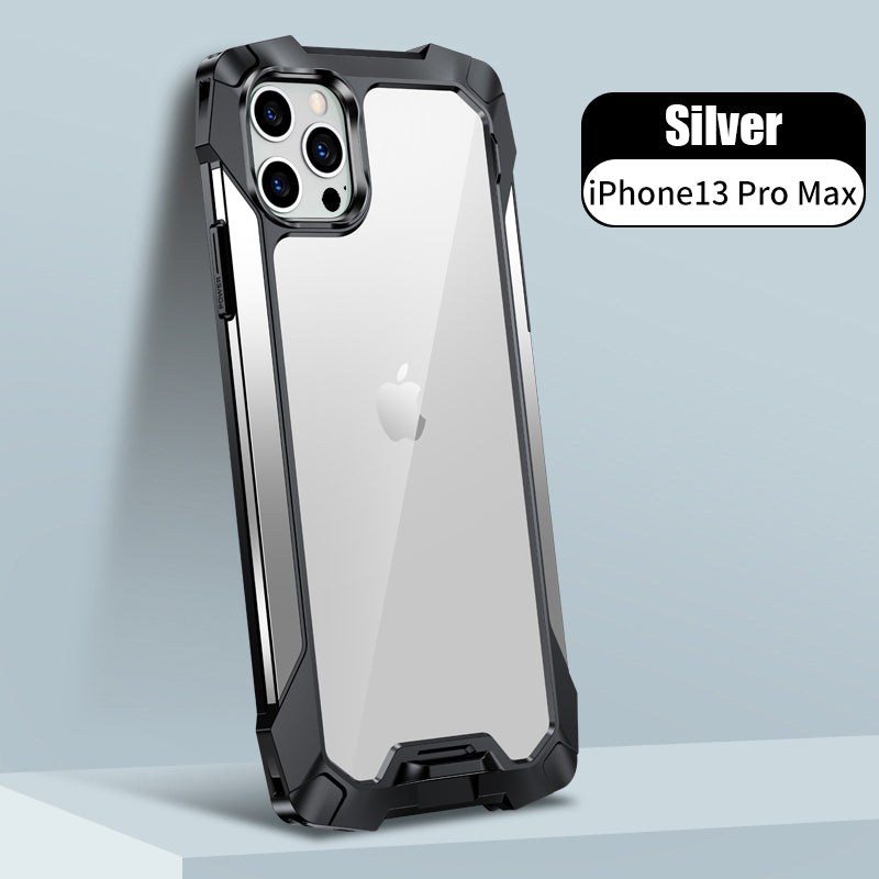 New Transparent Back Panel Protective Case Is Suitable For iPhone 13 Pro Promax Mini Metal Airbag Anti-Drop Mobile Phone Case