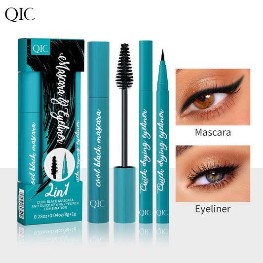 QIC Green Box 2in1 Eyeliner + Mascara Set Waterproof and Smudge-free Long, Thick and Curled Makeup