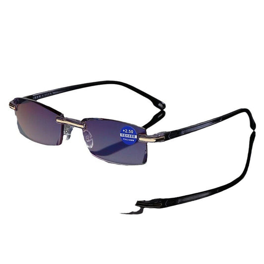 New frameless diamond trimmed reading glasses with anti blue light and blue film integrated men's reading glasses metal