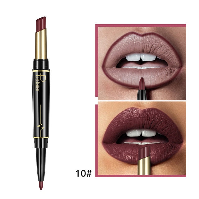 Matte Lipstick Wateproof Double Ended Long Lasting Lipsticks Brand Lip Makeup Cosmetics Nude Dark Red Lips Liner Pencil