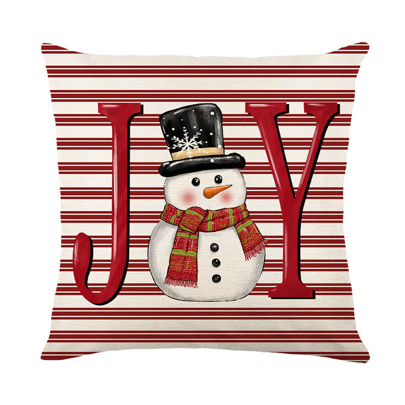 Christmas Pillow Cover Decoration Linen Printed Porch Courtyard Sofa Home Decoration Pillow Cover (excluding pillow core)