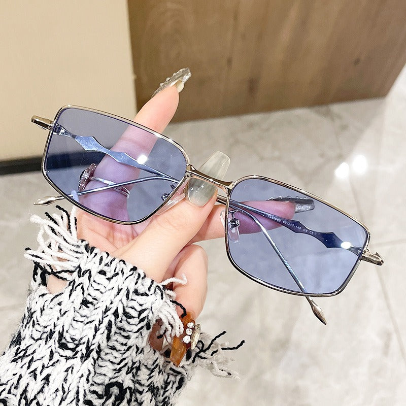 Metal framed sunglasses for men and women fashionable sunglasses for couples anti blue light flat mirror