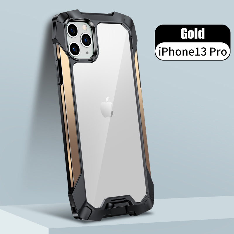 New Transparent Back Panel Protective Case Is Suitable For iPhone 13 Pro Promax Mini Metal Airbag Anti-Drop Mobile Phone Case