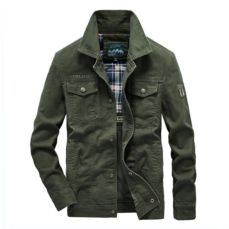 New men's jacket, men's youth army green collar casual jacket, men's top trend