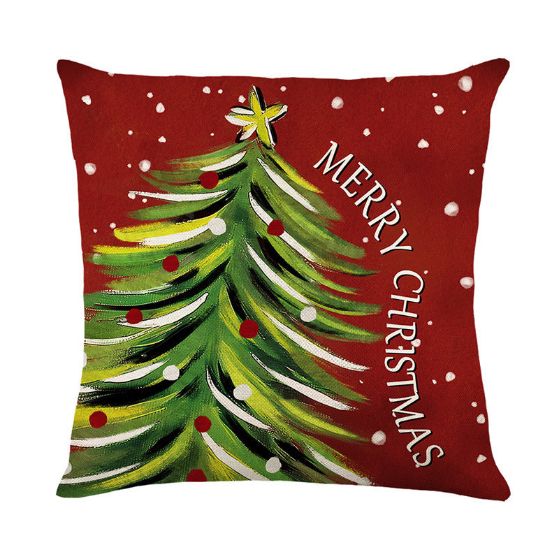 Christmas Pillow Cover Decoration Linen Printed Porch Courtyard Sofa Home Decoration Pillow Cover (excluding pillow core)