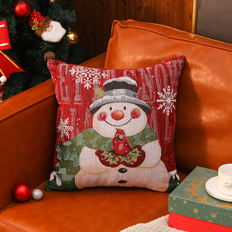 Christmas Pillow Cover (without core) Woven Cartoon Elk Snowman European and American Festival Cushion Sofa