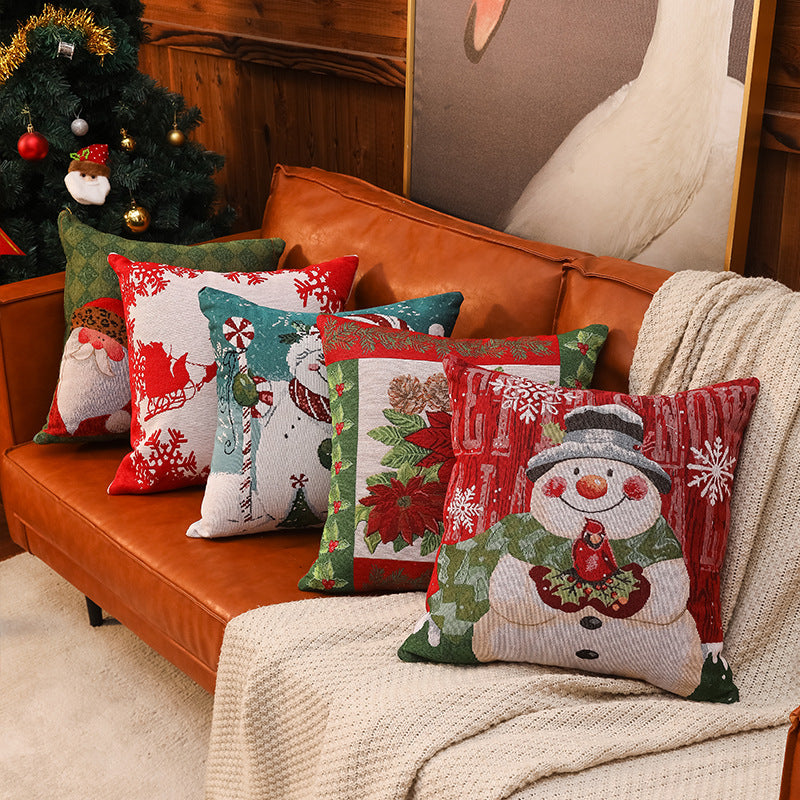 Christmas Pillow Cover (without core) Woven Cartoon Elk Snowman European and American Festival Cushion Sofa