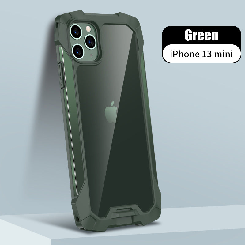 New Transparent Back Panel Protective Case Is Suitable For iPhone 13 Pro Promax Mini Metal Airbag Anti-Drop Mobile Phone Case