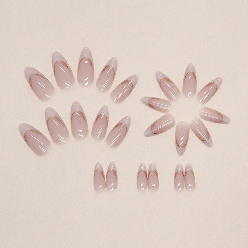 Irregular Pearlescent Phnom Penh French Manicure Sweet Ins Style Almond Nail Glitter French Manicure Wearable Manicure