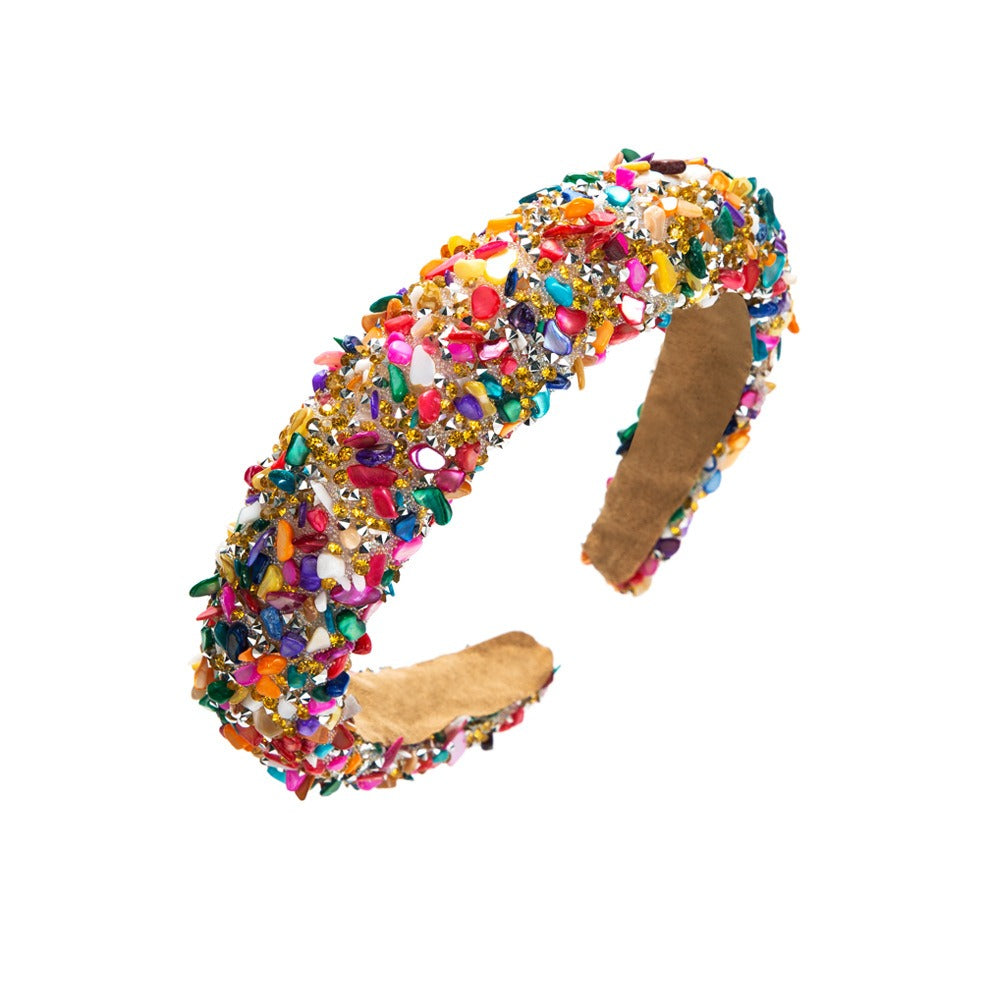 Exaggerated Baroque Colorful Crystal Candy Sponge Wide Edge Hair Hoop Headband