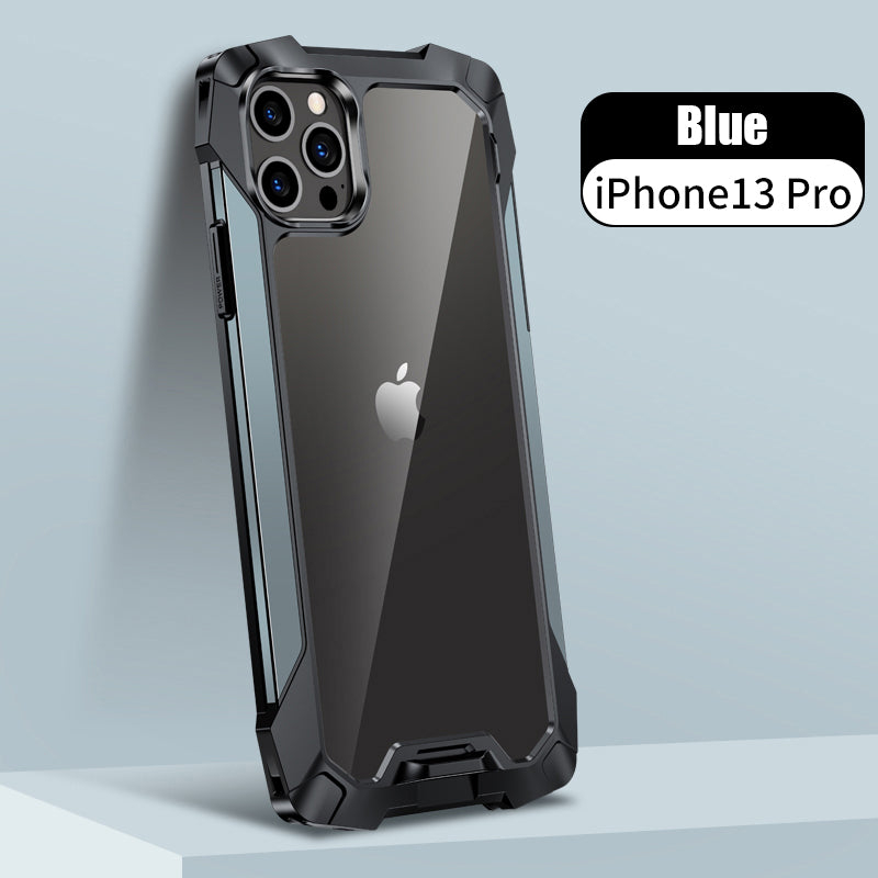 New Transparent Back Panel Protective Case Is Suitable For iPhone 13 Pro Promax Mini Metal Airbag Anti-Drop Mobile Phone Case