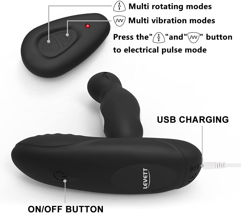 360°Prostate Massager Dual Motors+Electric Shock Pulse Anal Vibrator Plug Toy Remote Control with 3 Rotation Speed & 16 Vibrat