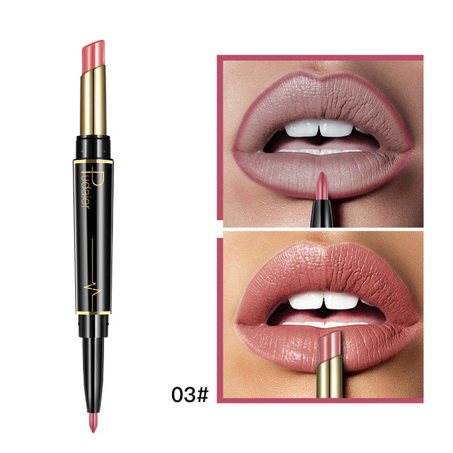 Matte Lipstick Wateproof Double Ended Long Lasting Lipsticks Brand Lip Makeup Cosmetics Nude Dark Red Lips Liner Pencil