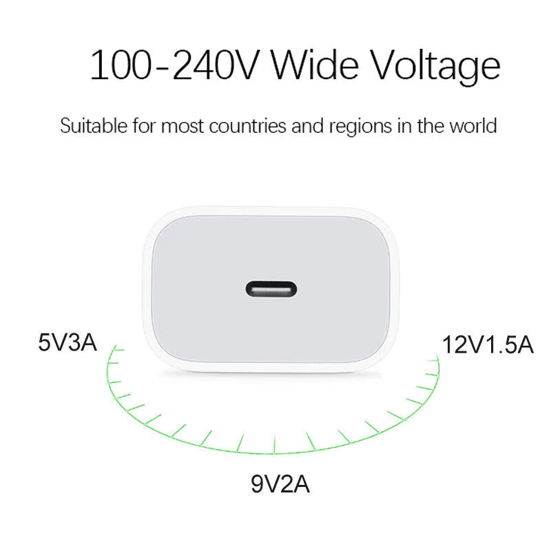 2024 20W USB-C Fast Charger PD Adapter Cable For iPhone 14/13/12/11 XR Pro iPad