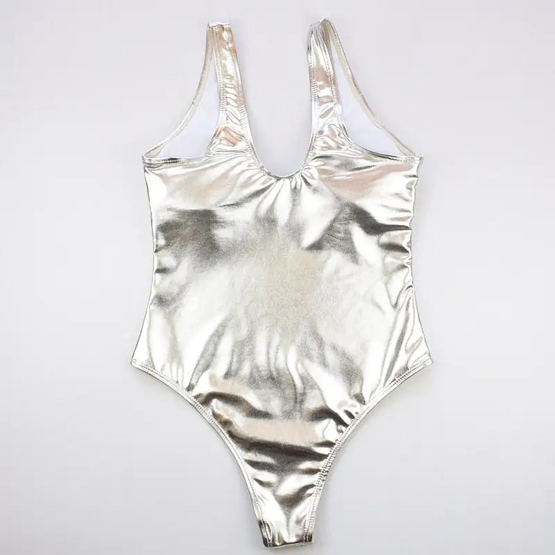 Sexy Shiny Gold/Silver Metallic Leather Swimsuit