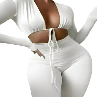 Jumpsuits Bandage Tie Sexy Hollow Out Long Sleeve Bodycon