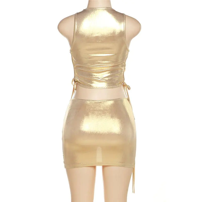 Cutout Metallic Skirt Set